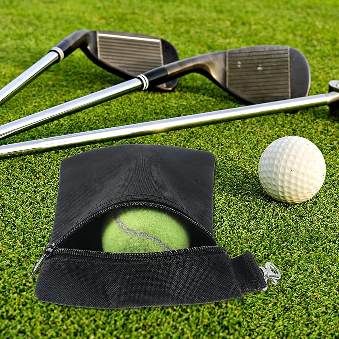 2 Pack Golf Ball Bag, Golf Tee Bag Pouch 6.7" x 5.5" Zippered Pouch with Metal Lobster Clip, Waterproof Golfs Accessories Organizer for Tees Balls, Valuables Holder, Men Women (Black, Gray)