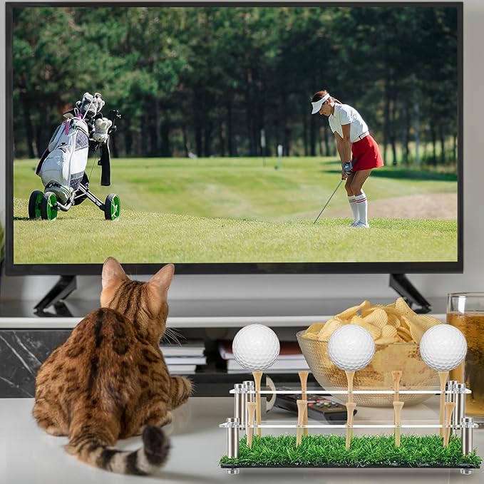 Acrylic Metal Golf Ball Display Case Golf Ball Holder with Black Base and Turf Golf Ball Stand Display Box for Golf Ball Decoration