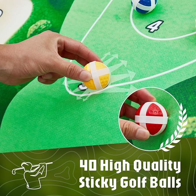 2-IN-1 Portable Golf Chipping Game Set 6×6FT 2PCS Adjustable Golf Practice Mat with 3-Level Golf Clubs 40 Sticky Balls for Indoor Outdoor Training Playing Chipping Golf Game Practice For Golfers