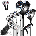 PGM 12/15 Pieces Men's Complete Golf Club Set with Driver, Fairway, Hybrid, Irons, Putter, Stand Bag & Headcovers - Right Handed - Ideal for Beginners (Standard/Tall Sizes)