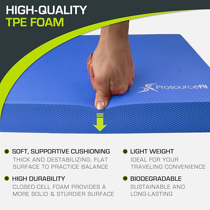 ProsourceFit Exercise Balance Pad – Large Cushioned Non-Slip Foam Mat & Knee Pad for Fitness, Stability Training, Physical Therapy, Yoga 15"x19", Blue