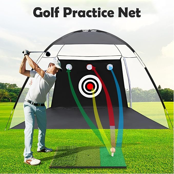 Golf Net, 10x7ft Golf Practice Net with Foldable Tri-Turf Mat, Hitting Chipping Swing Training for Backyard & Outdoor & Indoor with Ball, Tee, Target, Carry Bag, Gift for Men Dad Husband & Golfers