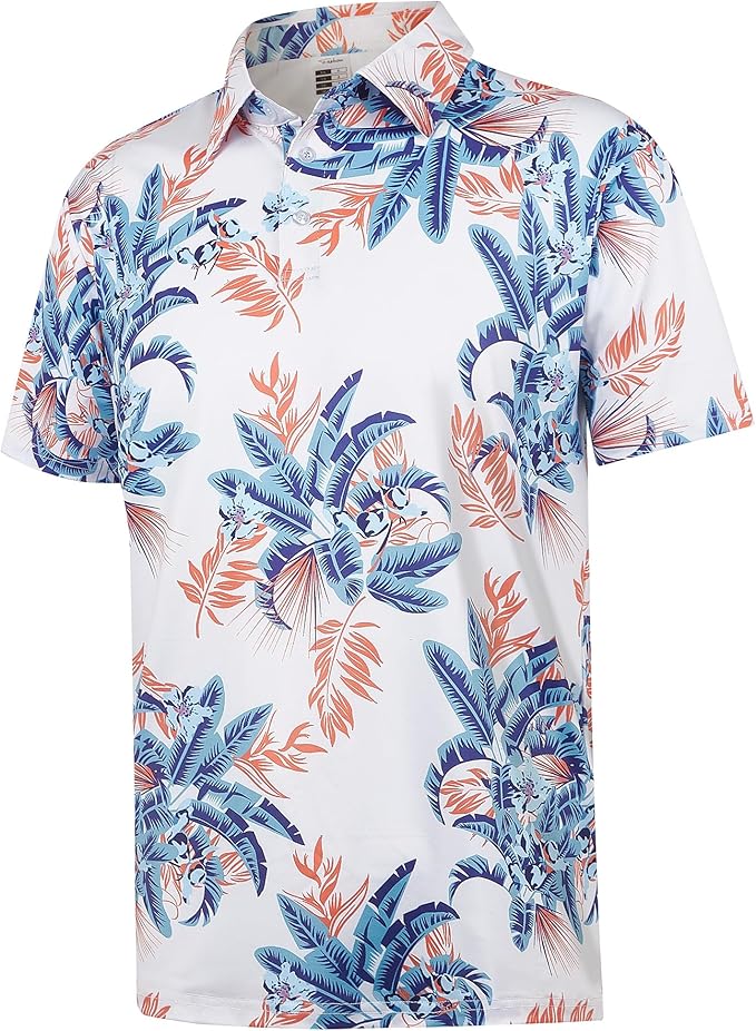 zeetoo Men's Polo Shirts Hawaiian Golf Polos Shirts Short Sleeve Performance Moisture Wicking Mens Golf Shirts