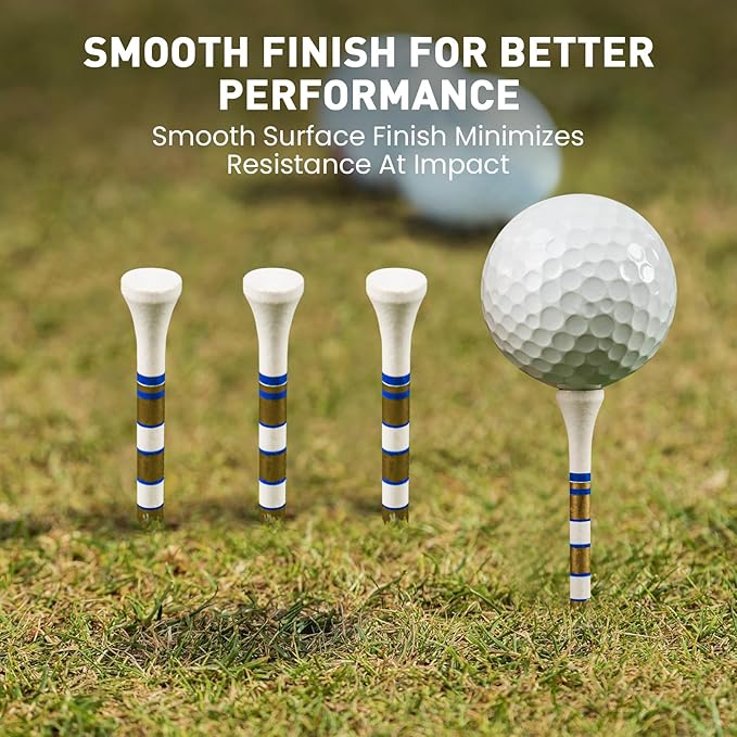 FINGER TEN Golf Tees Wood 3 1/4 2 3/4 Inch Value 50/120 Count, Durable Tees with Bright Colored Stripes for Consistent Height, 70mm 83mm Long Tees Ideal for Golfers