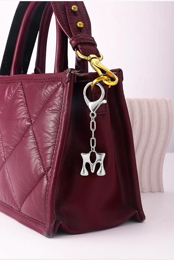 Gold Bubble Initial Keychain Charm for Women Chunky Bag Purse Charms A-Z Letter Key Chains for Handbag Accessories
