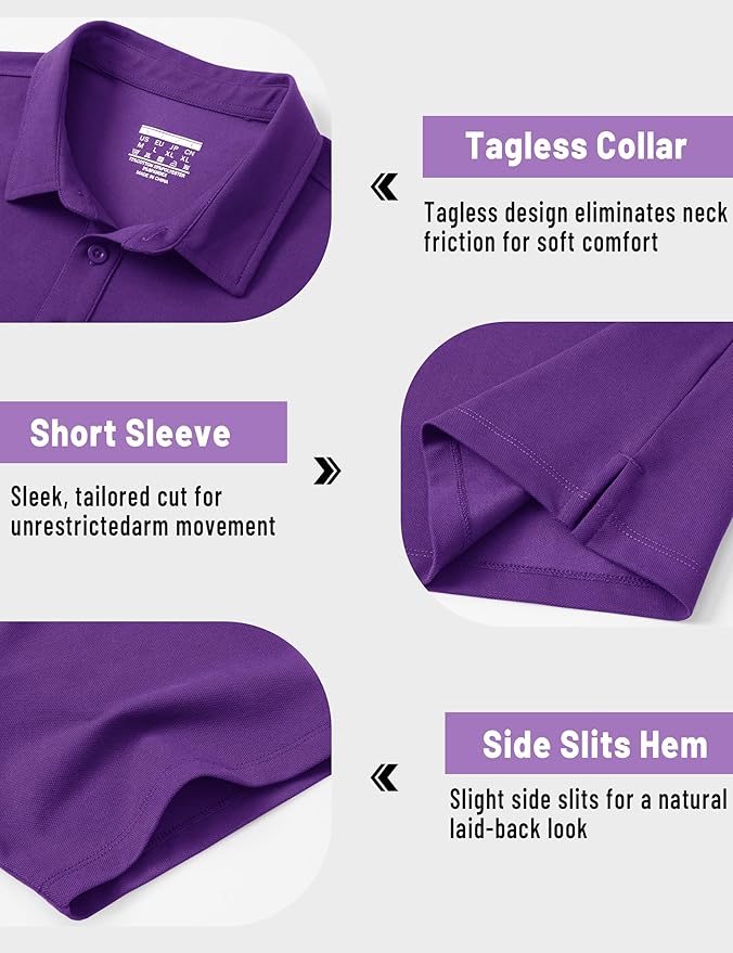 TACVASEN Mens Polo Shirts Short Sleeve Pique 3 Buttons Golf Polo Cooling Performance Moisture Wicking Shirt