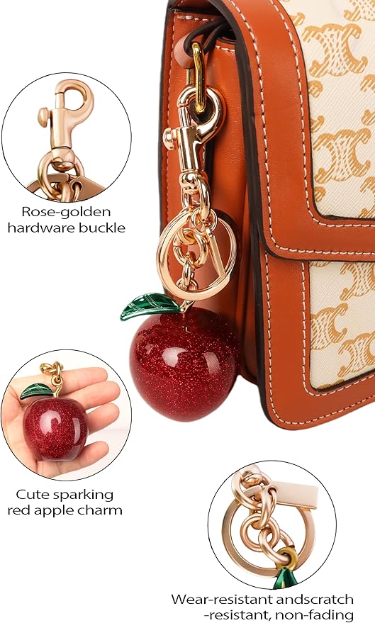 Cherry Bag Charm for Handbag, Big-Apple Strawberry Fruit Bag Charm Cherry Car Accessories KeyChain