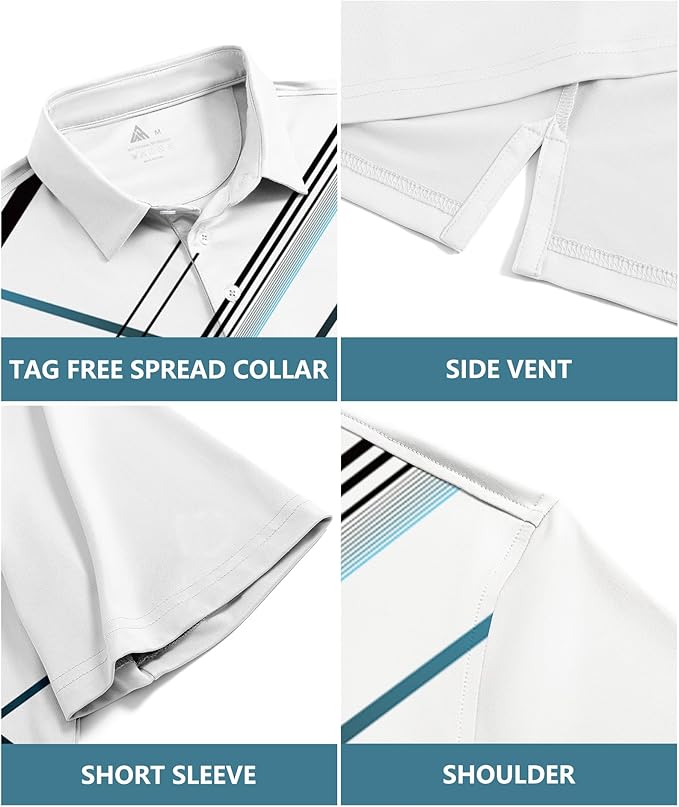 JACKETOWN Mens Polo Shirts Short Sleeve Print Dry Fit Performance Moisture Wicking Casual Collared Golf Shirts