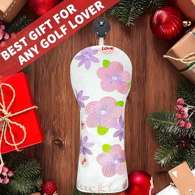 Golf Head Cover Golf Club Peach Blossom Design Golf Covers PU Headcovers Set Fits Driver Fairway Wood Hybrid Utility Woods Iron Wedge Headcover.