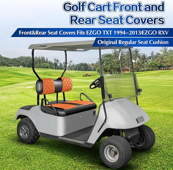 NOKINS 4PCS Golf Cart Diamond Seat Covers Kit,Front and Rear Seat Covers Fits for EZGO/Club Car/Yamaha Original Regular Seat Cushion, No Stapler