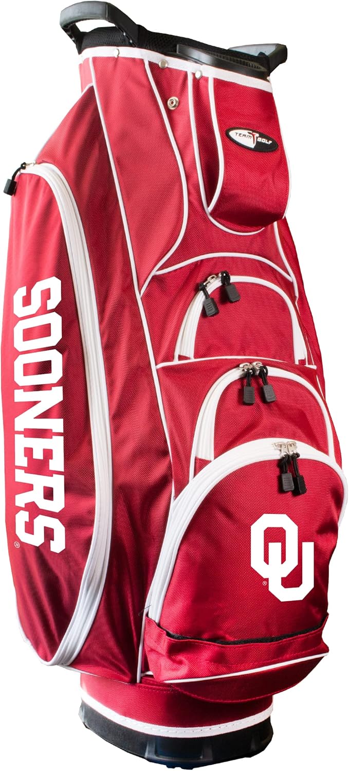 Team Golf NCAA Oklahoma Albatross Golf Bag Lightweight, 10-Way Club Divider, Spring Action Stand, Insulated Cooler Pocket, Velcro Glove and Umbrella Holder & Lift Assist Handles
