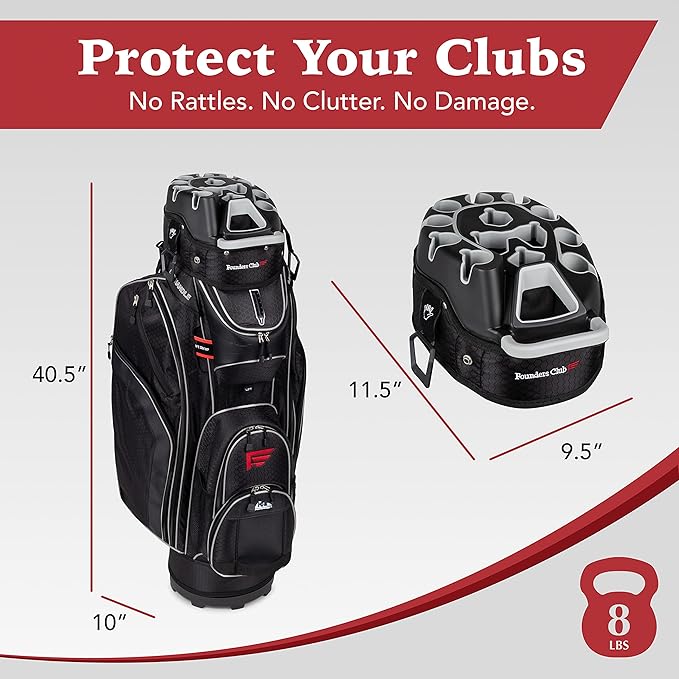 Founders Club Waterproof Club Lock Organizer Cart Bag for Men with Anti Rattle 14 Way Divider Top Full Length Dividers