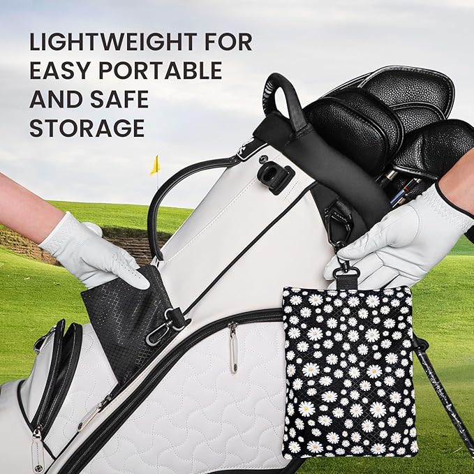 FINGER TEN Golf Pouch Bag for Valuables Tee Color with 4 Golf Pencil Pack, Zippered Pocket Gear Clip Hook to Bag