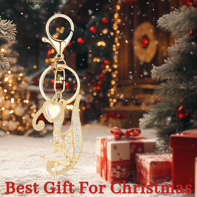 Gold Plated Alphabet Initial Letter Keyring Keychain for Women Girls Crystal Key Chains for Wallet Backpack Bag Charm