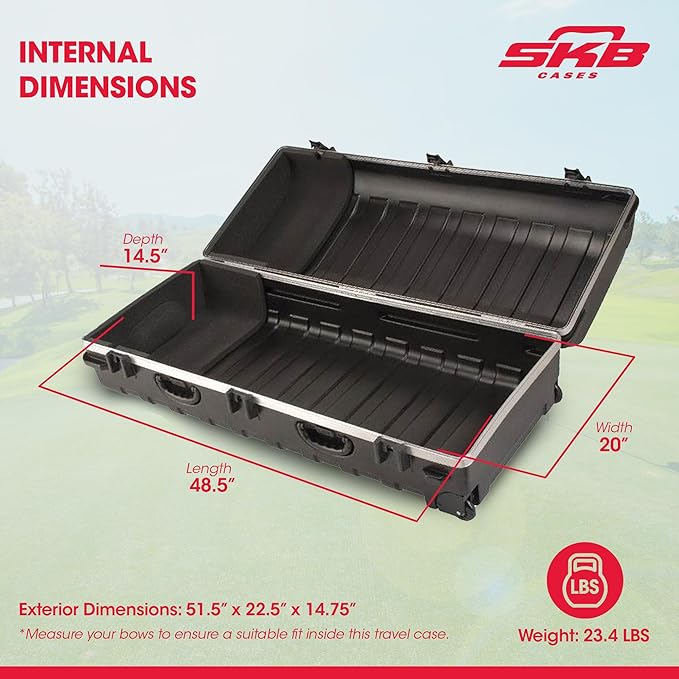 SKB Staff ATA Hard Shell Plastic Golf Travel Case for Cart Bags with Wheels - Heavy-Duty Rolling Club and Driver Carrier for Airline Transport, Impact-Resistant with TSA Locking Latches
