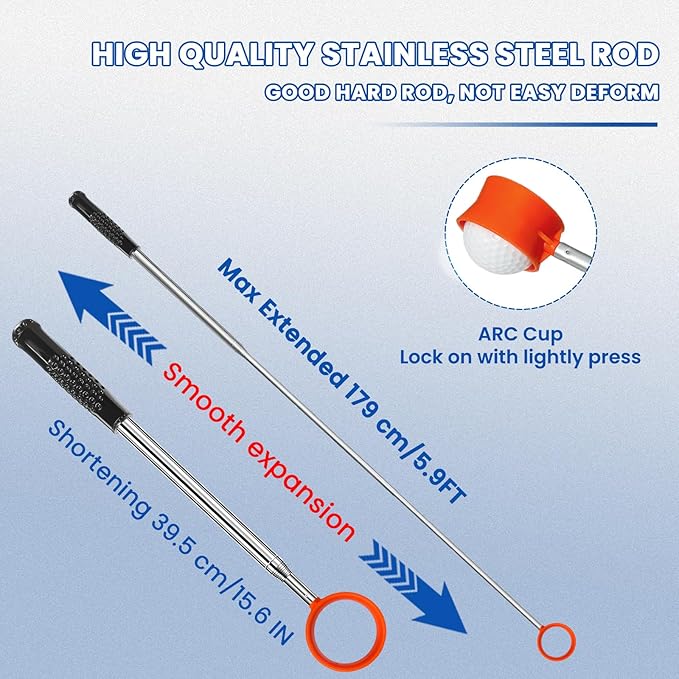 Golf Ball Retriever, Max 5.9 Ft Lightweight and Portable Golf Ball Retriever Telescopic, Stainless Golf Ball Grabber with Anti-Slip Handle, Golf Accessories Gifts for Men Women