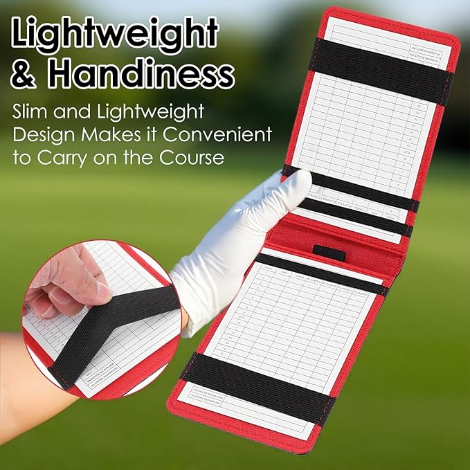 Premium Leather Golf Scorecard Holder, Score Card Holder Yardage Book Cover with Built-in Pencil Loop Black 6.9x4.3in