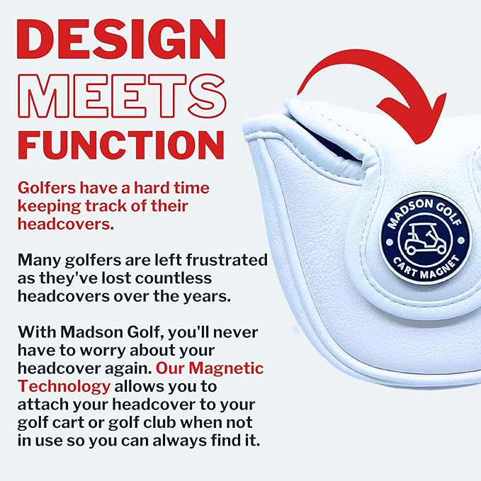 Classic Blade and Mallet Putter Headcovers with Madson Golf Cart Magnet for Secure Positioning and Quick Access, Protective PU Leather Head Covers, Magnetic Golf Accessories