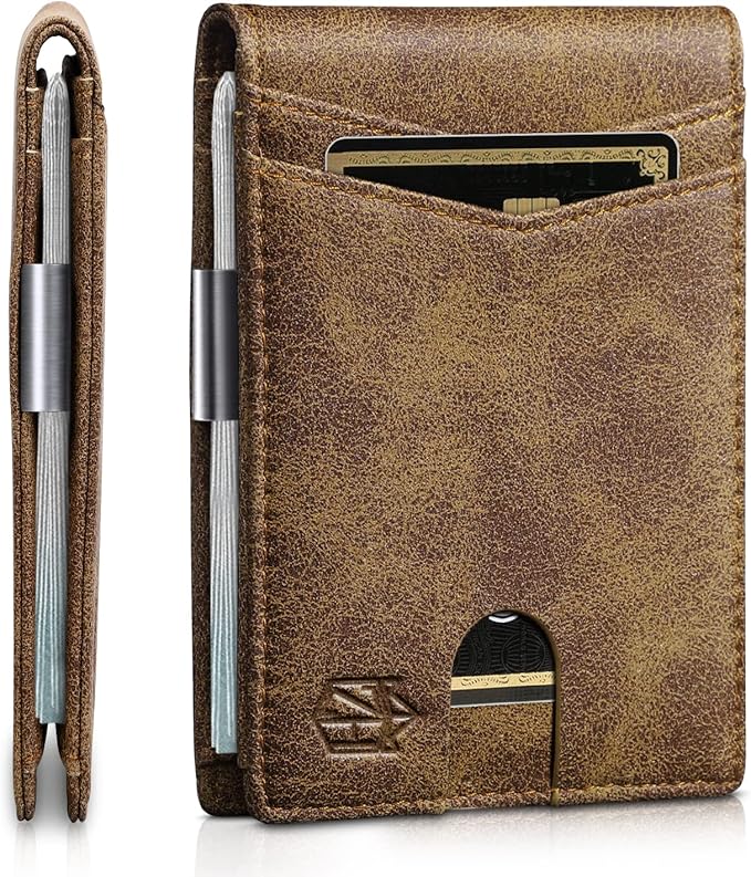 Zitahli Money Clip Wallets for Men,Slim Bifold Wallet 10-12 Cards, Mens Leather Wallet with ID Window,RFID Blocking Thin Minimalist Credit Card Holder,Gifts for Him
