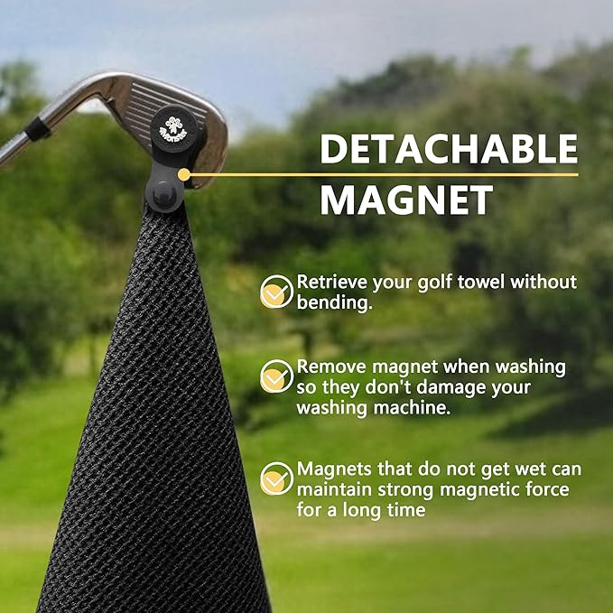 4Monster Golf Towels 3-Pack with Detachable Magnet and Portable Pouch, Quick-Dry Microfiber Golf Towel Set for Golf Bags,Custom Towel Gifts for Men or Women (3, Toasted Almond)