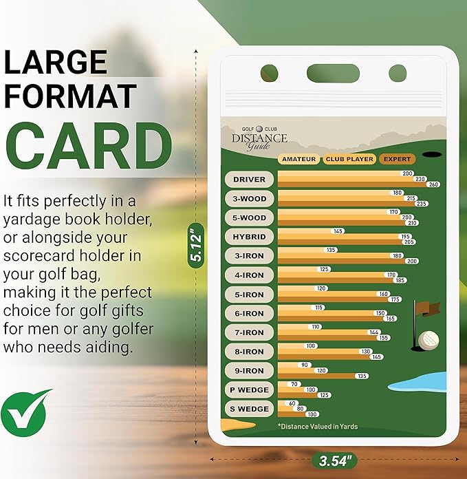 Golf Club Range Chart & Golfing Rules Reference Guide | Club Yardage Distance Finder | Ideal Golf Bag Accessory & Golf Practice | Training Aids | Made in USA | Pocket Sized 3.54 in x 5.12 in