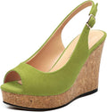 Womens Wedge Platform Sandals Peep Open Toe Slingback Buckle High Heel Dress Shoes Pumps Suede 3.94 Inch