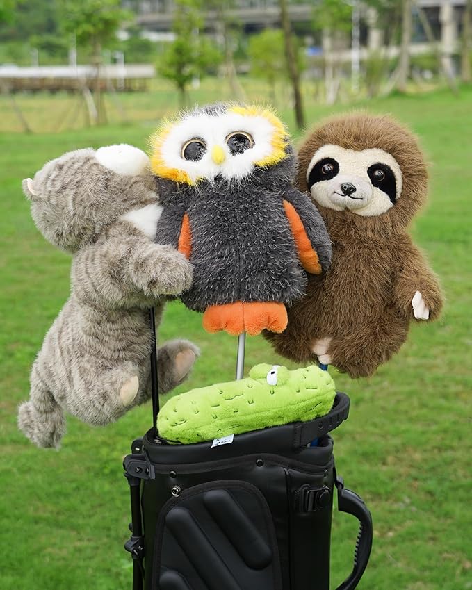 Big Teeth Funny Plush Driver Headcover Animal, Groundhog Gopher Penguin Driver Head Cover for 460cc Club, Sloth Leprechaun Crocodile Golf Head Covers for Woods and Driver Protector