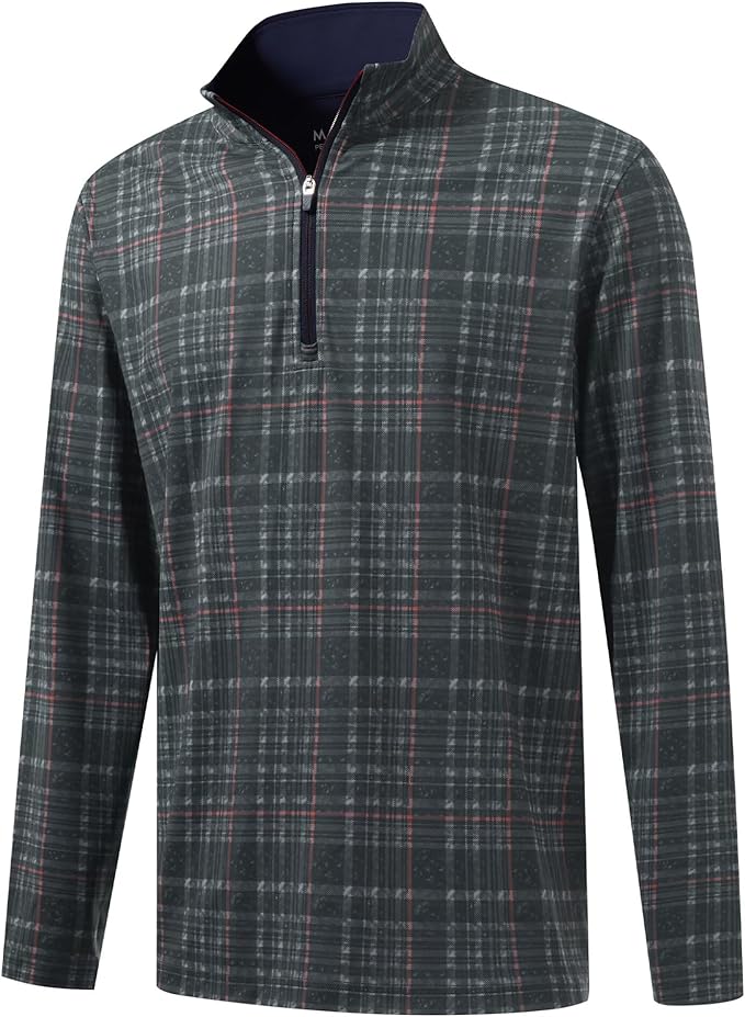 M MAELREG Quarter Zip Golf Pullover Men Dry Fit Long Sleeve Performance Wicking 1/4 Zip Full Print Pullover Mens Sweatshirt
