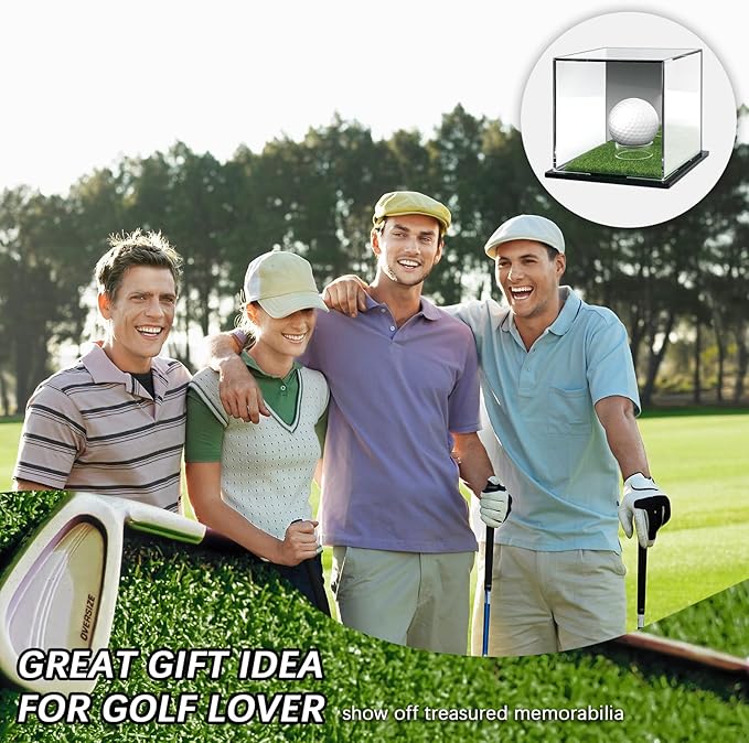 Golf Ball Display Case Small Golf Ball Case Acrylic Case Clear Display Box Square Display Holder Stand for Baseball Golf Ball Enthusiasts Collectibles, 3.9 x 3.5 x 3.9 Inch