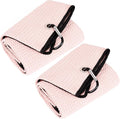 Mile High Life Tri-fold Golf Towel | 16" X 24" | Premium Microfiber Fabric | Waffle Pattern | with Heavy Duty Carabiner Clip | for Men and Women (2 Pack Pink)