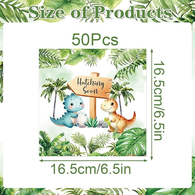 Dinosaur Baby Shower Napkins Decorations, 50PCS Hatching Soon Baby Shower Napkin Supplies, Cute Dino Party Decor for Boys