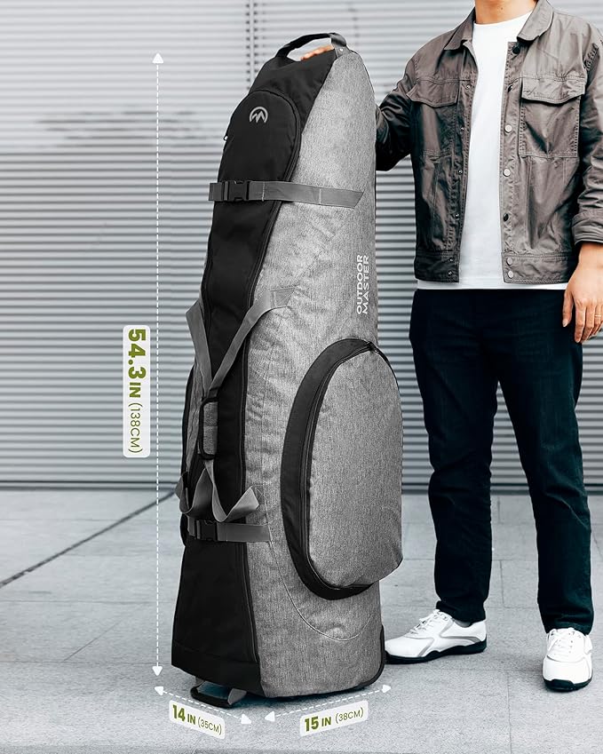 OutdoorMaster Padded Golf Travel Bag with Reinforced Wheels, 900D Heavy Duty Oxford Wear-Resistant and Waterproof Golf Travel Case, Soft-Sided Golf Club Bag, Shoes and Accessories Compartment