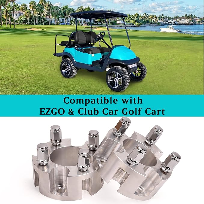 10L0L 2 Inch Golf Cart Wheel Spacers Kit with Lug Nuts, Fits Club Car, Yamaha, EZGO Golf Carts, 4x4 Bolt Pattern, 68mm Hub Bore, 1/2-20 Studs, Aluminum Alloy, Durable 4 Pack Wheel Hub Adapters