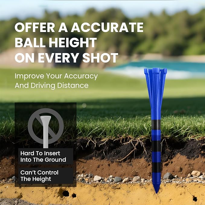 FINGER TEN Unbreakable Golf Tees Plastic 80 3 1/4" or 2 3/4" Driver Tees with 20 1 1/2" Iron Tees Assorted Pack, Low Resistance & Consistent Height Long Short Tees with Bright Colors