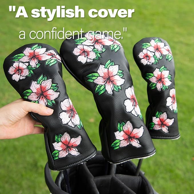 Golf Headcovers Embroidery Driver Cover Fariway Wood Headcover Hybrid Head Covers Leather Golf Club Covers for Most Brand,Black