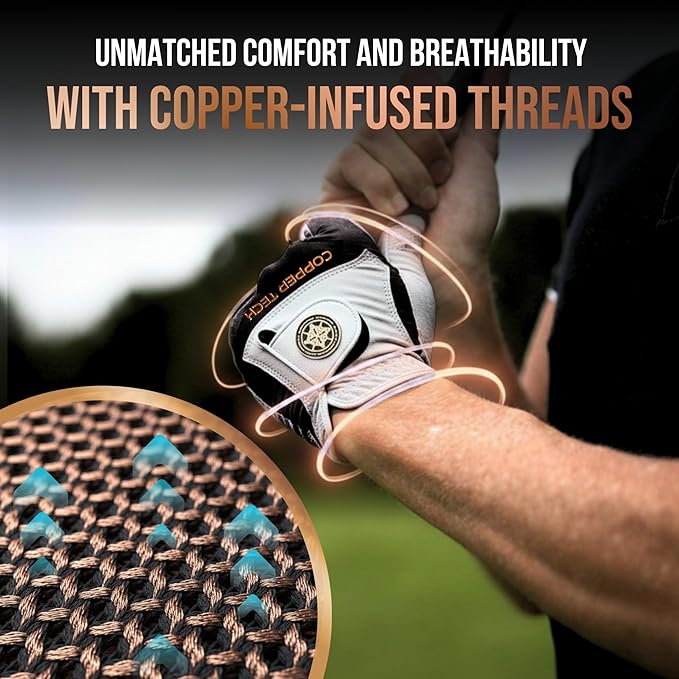 Copper Tech Golf Gloves Men Right Handed Golfer or Left Handed Golfer (2nd Gen) | Copper Compression Joint Support Golf Glove