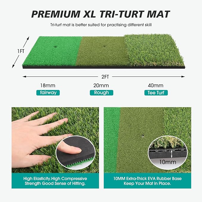Golf Net, Golf Practice Net and Mat, 10x7FT Hitting Aids for Backyard Driving Chipping Swing Training with Noise Reduce Target Tri-Turf Mats Tees Real Balls for Indoor Outdoor, Gifts for Men Dad