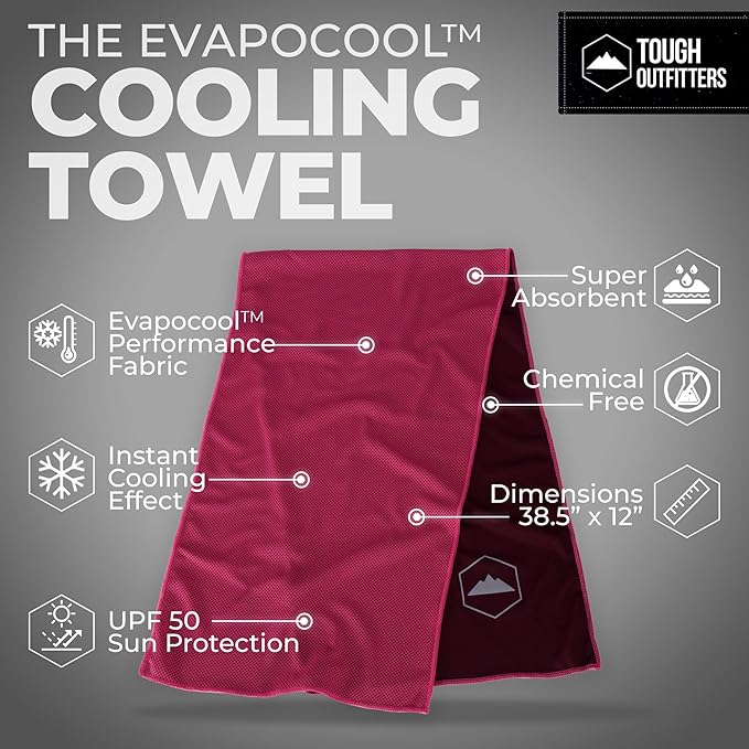 Tough Outdoors Cooling Towels for Neck Face - Neck Cooling Towel for Hot Weather Yoga Sports Golf Sweat - Instant Cold Towel