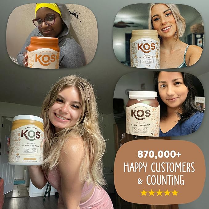 KOS Vegan Protein Powder, Chocolate Peanut Butter - Low Carb Pea Protein Blend, USDA Organic Superfood with Vitamins & Minerals - Keto, Soy, Dairy Free - Meal Replacement for Women & Men - 10 Servings
