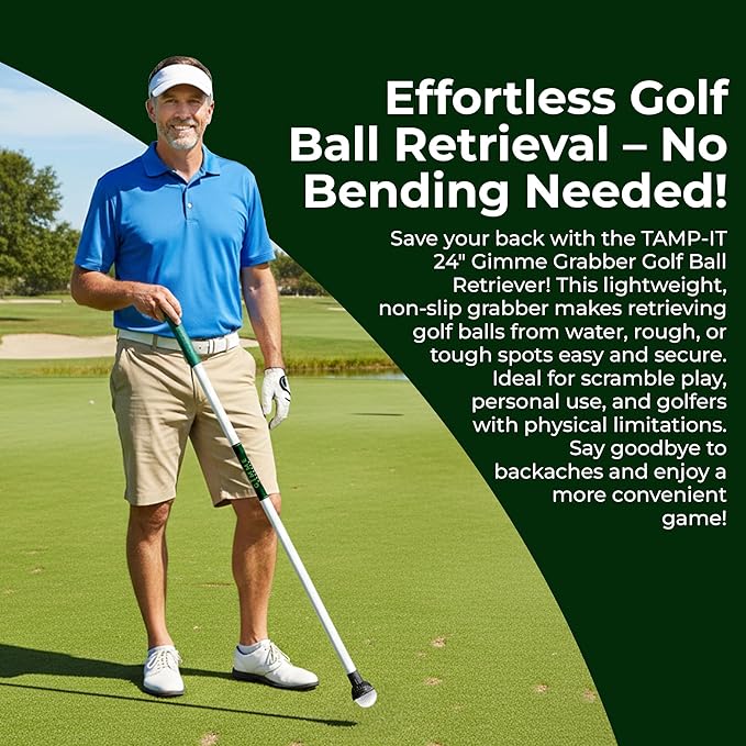 TAMP-IT 24" Gimme Grabber Golf Ball Retriever – Lightweight Pickup Tool, Easy Retrieval, Ideal for Scramble Play & Personal Use, Water Retriever Tool, Picker Upper Grabber, Non-Slip Golf Ball Picker