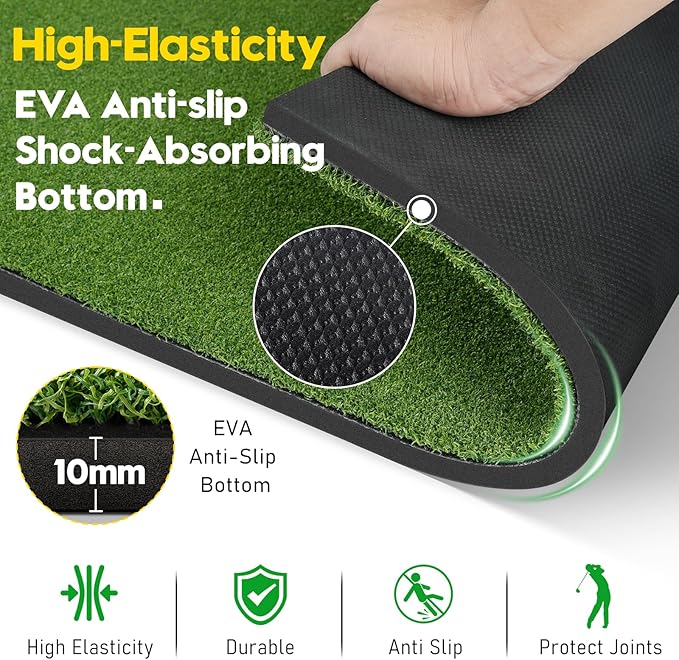 Premium Dual-Turf Golf Mat with Ball Tray, 5x4 FT Golf Hitting Mats Practice Outdoor Indoor Equipment with 10 Balls, 9 Golf Tees, Aid Training Swing Chipping Mat, Gifts for Men,Boy,Golfers