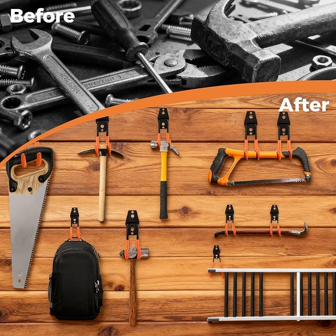 Garage Hooks Heavy Duty - 16 Pack Garage Storage Hooks Anti-Slip Coating Wall Mount Hook for Hanging Ladders Bikes Garden Tools Hose Orange
