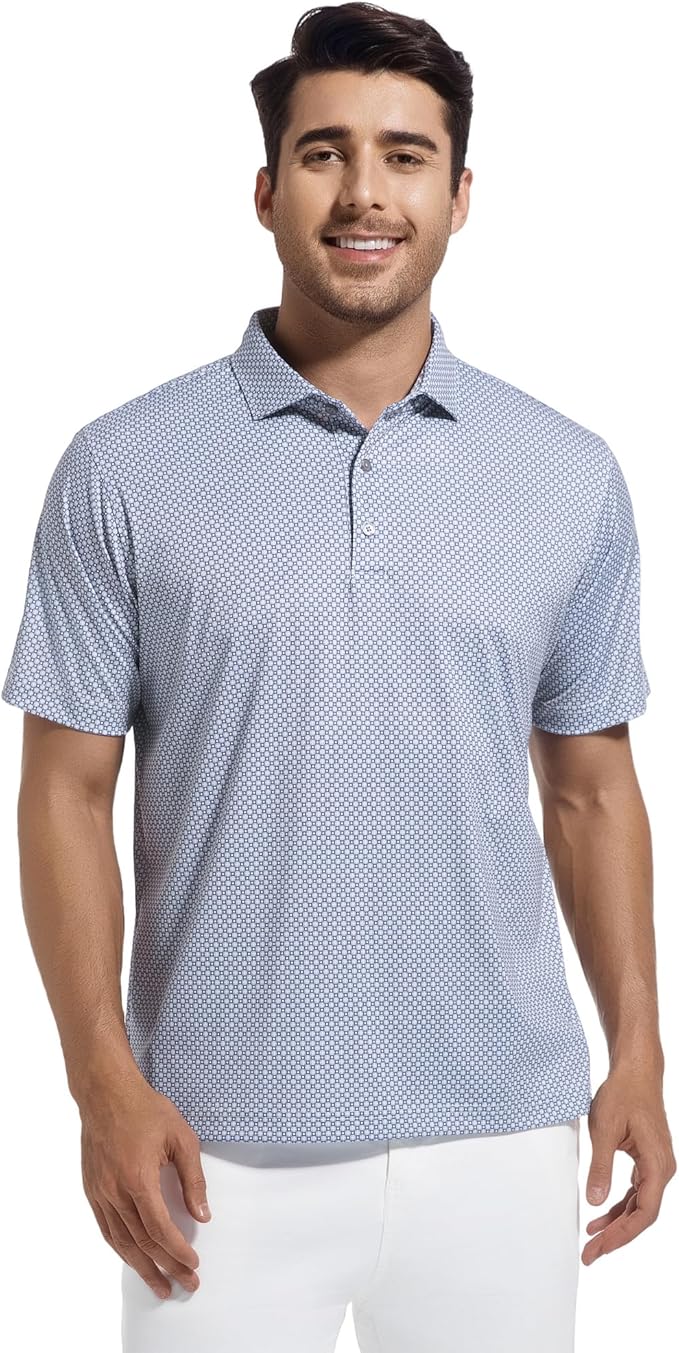 Alex Vando Mens Golf Shirt Moisture Wicking Classic Print Golf Shirts for Men