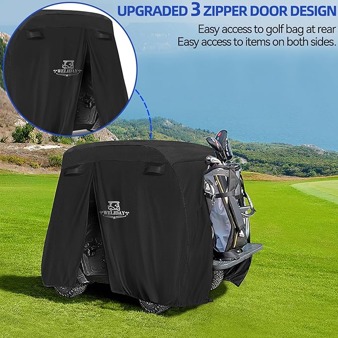 Golf Cart Cover Compatible with Yamaha EZGO Club Car, 2/4/4+2 Passengers Golf Cart Cover with Three Zipper Doors, Water Resistant Polyester Fabric for All-Weather Protection