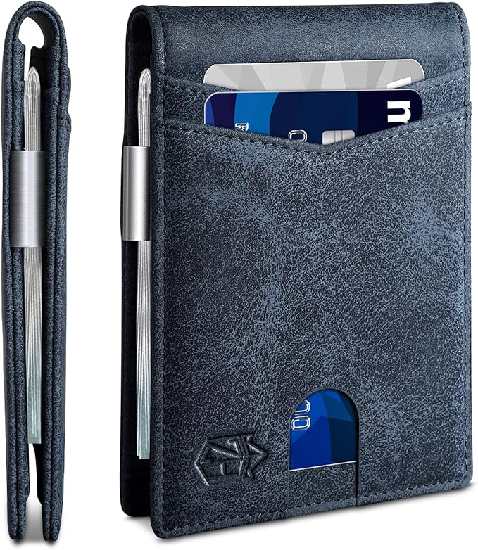 Zitahli Money Clip Wallets for Men,Slim Bifold Wallet 10-12 Cards, Mens Leather Wallet with ID Window,RFID Blocking Thin Minimalist Credit Card Holder,Gifts for Him