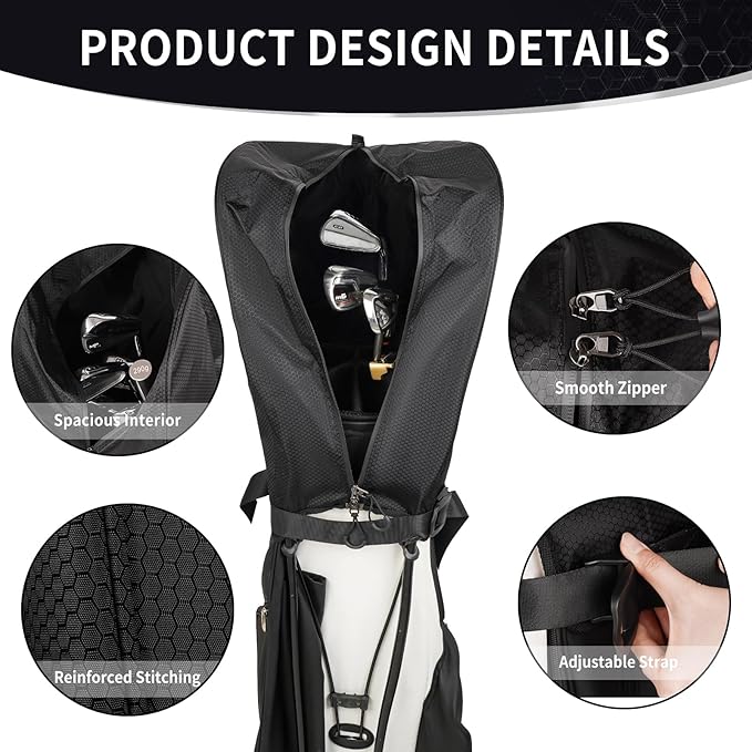 Golf Bag Rain Cover Hood with Adjustable Buckles,Portable Easy Access Golf Bag Cover for Golf Stand/Cart Bags, Upgraded Honeycomb Waterproof Dust Proof Fabric