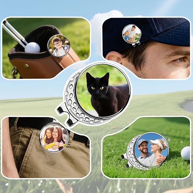 Custom Golf Ball Marker Hat Clip with Photo Text Personalized Magnetic Ball Markers Hat Clip for Men Women Golfer Removable Attaches Premium Gifts