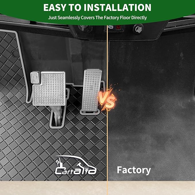 Golf Cart Floor Liner Mat 8mm Thick Rubber Full Coverage Fit for 2017-2025 Yamaha Drive2, QuieTech, Adventurer, UMAX Rally 4x4 Non-Slip Mats Replacement - Grey Trim
