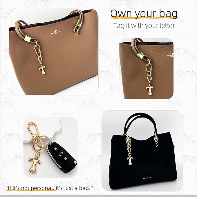Gold Bubble Heart, Cherry, Bow & More Designs Letter Initial Keychain Bag Charms – Cute Purse Charms for Handbags