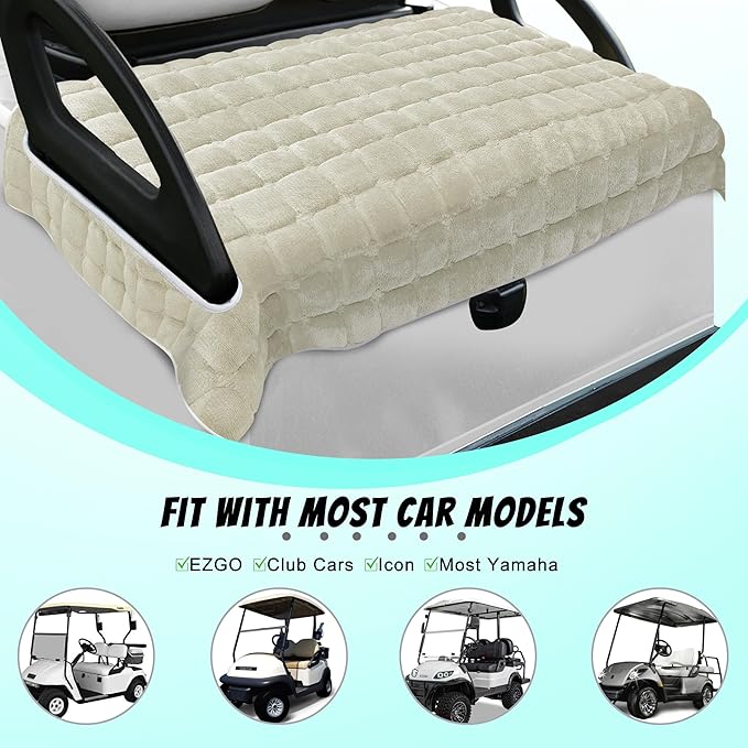 YOKYHOM Golf Cart Seat Covers, Supreme Comfort Golf Cart Seat Towel Blanket, Heavyweight Deep-Pile, Fits EZGO, Yamaha, Club Car and More 2-Seat Carts, 50"x 27.5", Off-White